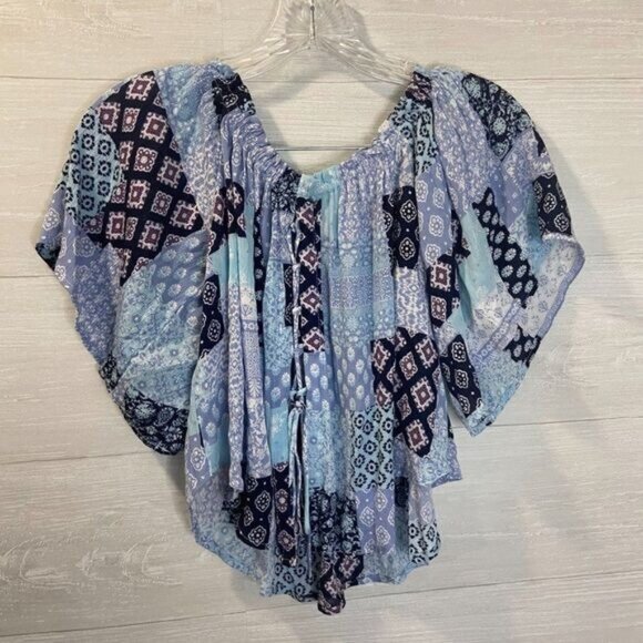 Altar'd State Off Shoulder Patchwork‎ Crop Top Women's Boho Peasant Crop - Picture 7 of 9